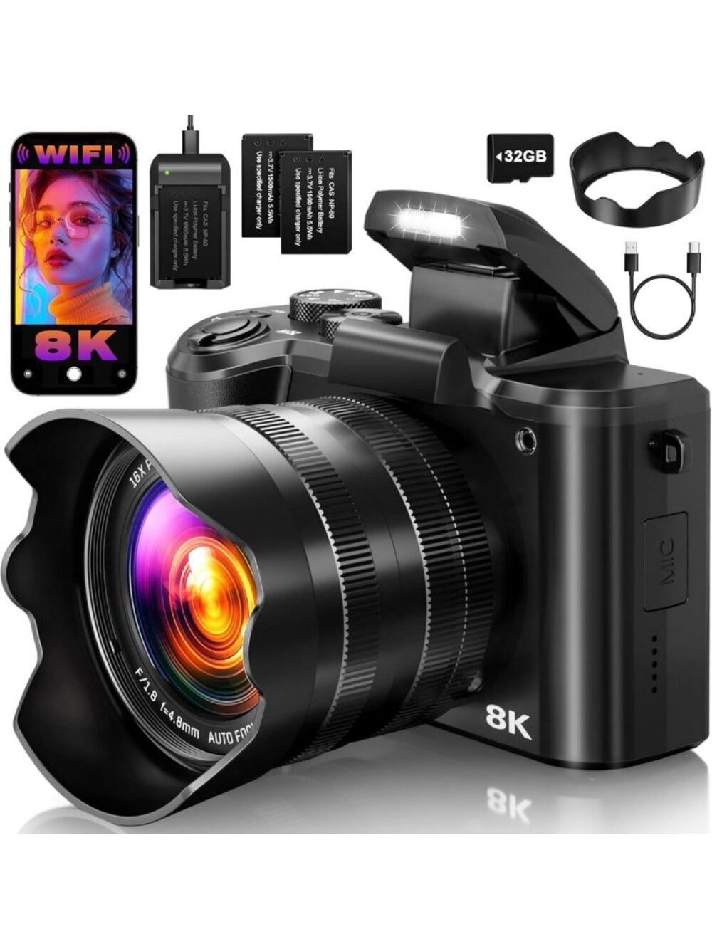 8K Digital Cameras for Photography, 2026 Autofocus 88MP WiFi Professional